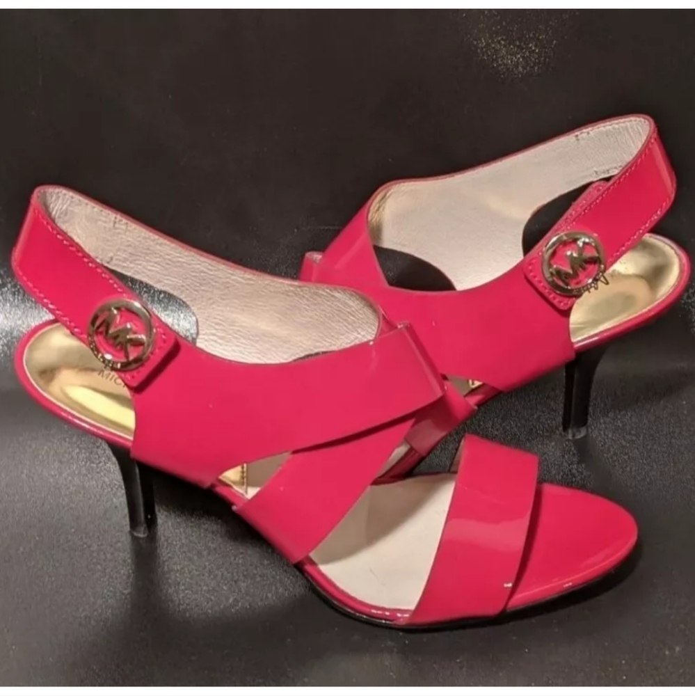 Michael KORS JOSELLE RED SEXY STRAP GOLD MK LOGO SLINGBACKS